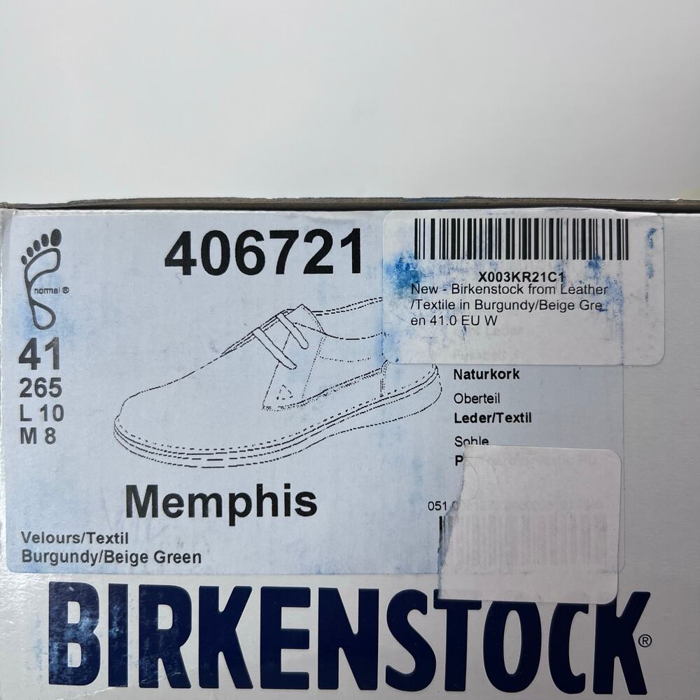 Birkenstocks Memphis Suede/Textile Shoes Burgundy Men 8/Women 10 EU 41 NWB - Picture 9 of 9